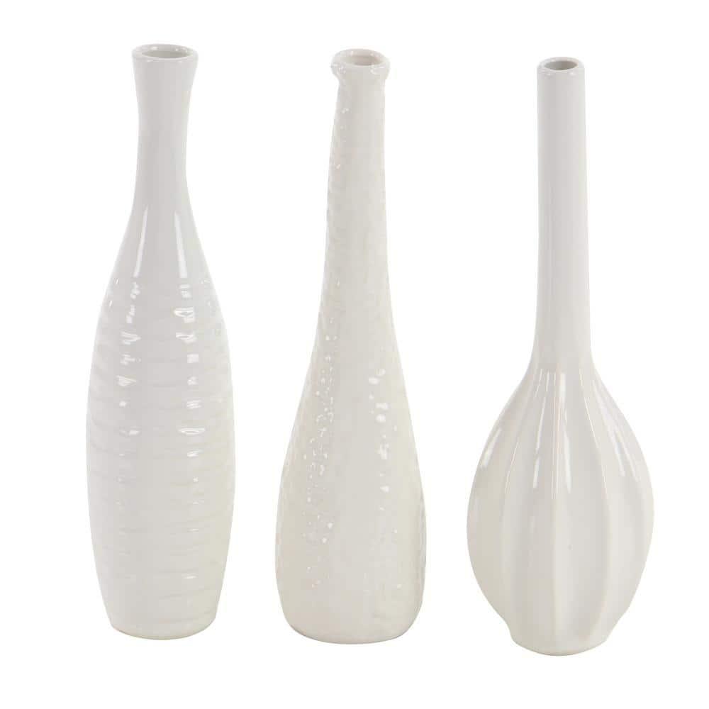 Ceramic Slim Textured Bottleneck Decorative Vase with Varying Patterns Set