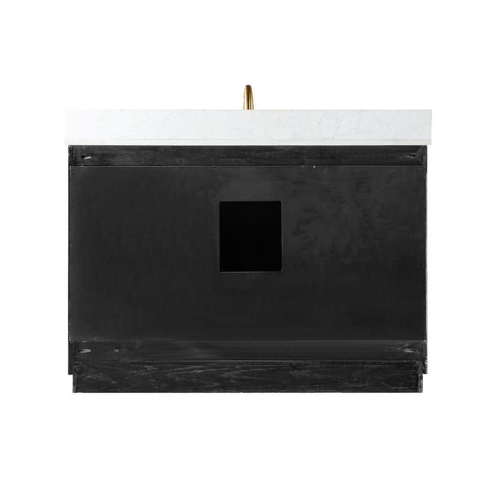 Gazsi 48" Single Bathroom Vanity Set in Black Oak with Grain White Composite Stone Countertop without Mirror