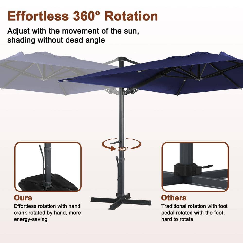 Mondawe 10x13 Ft Patio Cantilever Umbrella with Base,360° Rotation Offset and LED Light Panel,Large Rectangular Outdoor Umbrella for Pool Deck, Navy