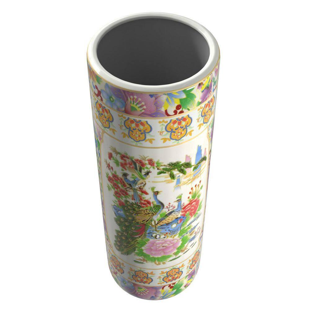 24" Satsuma Birds & Flowers Porcelain Umbrella Stand