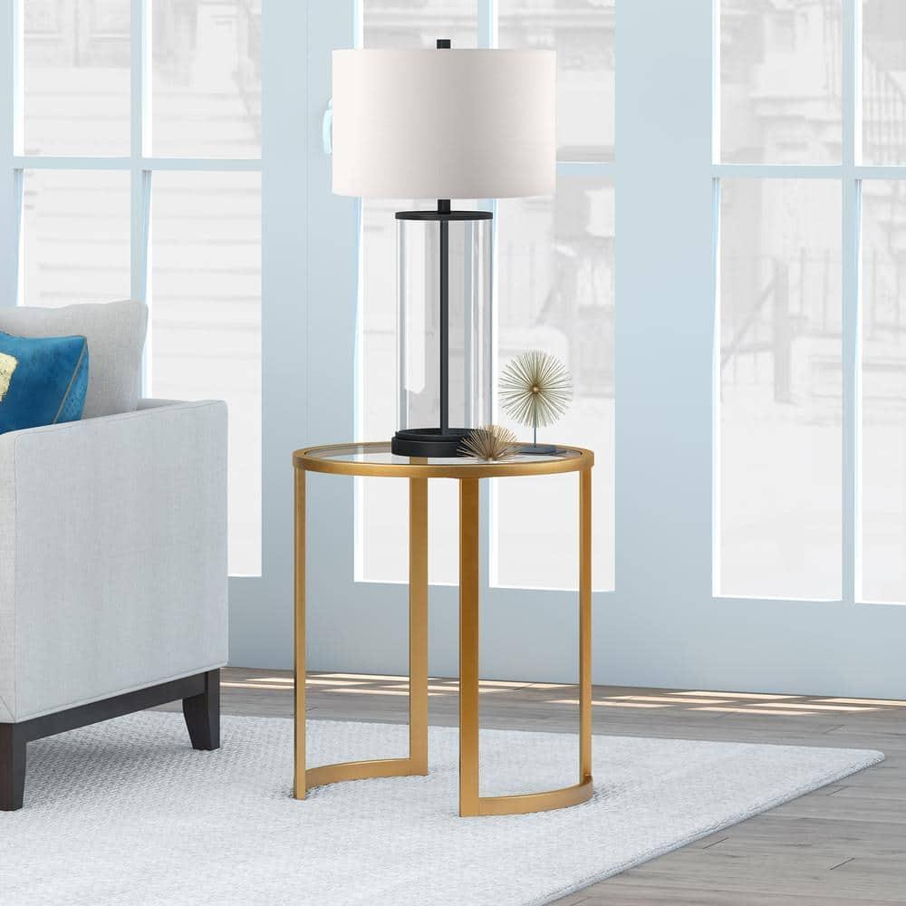 Evelyn&Zoe Mitera 20" Wide Round Side Table, Brass