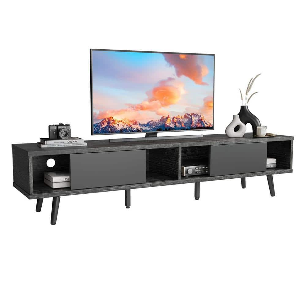 Bestier 70 inch Mid Century Modern TV Stand,Low Profile TV Console for 75 inch TV in Living Room,Black