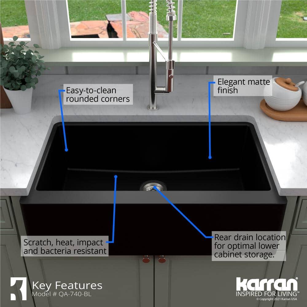 Karran Farmhouse/Apron-Front Quartz Composite 34'' X 21-1/4'' Single Bowl Kitchen Sink