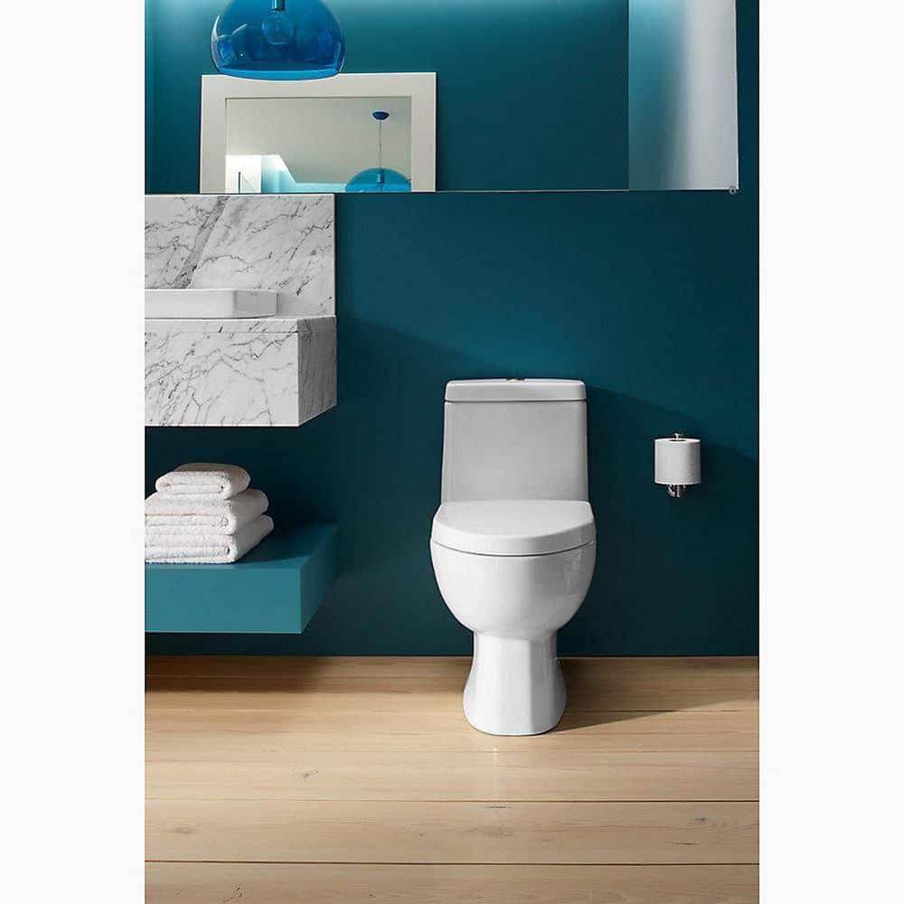 White Compact Elongated One-Piece Dual Flush Toilet