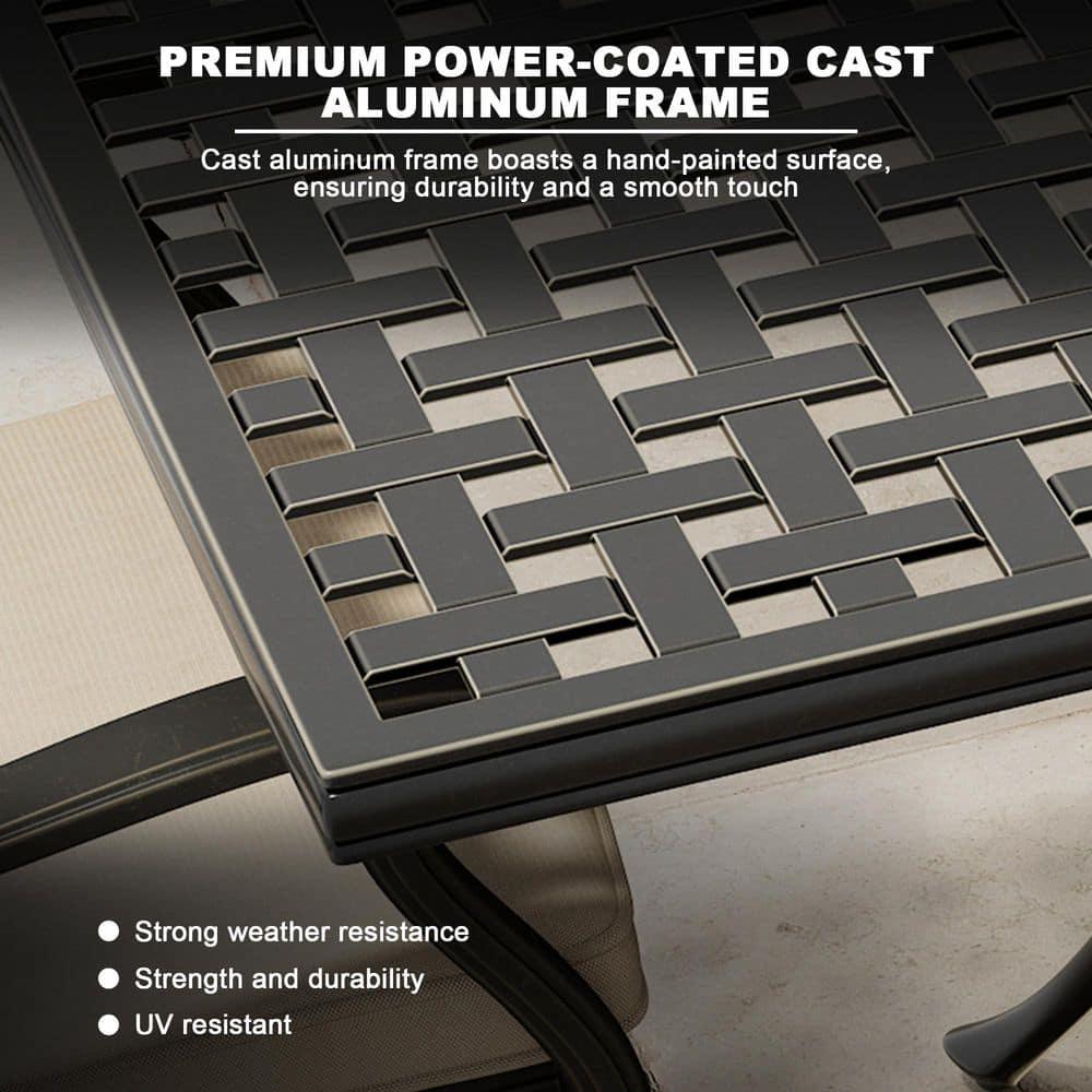Black Cast Aluminum 6-Person Outdoor Dining Set with Blue Cushions