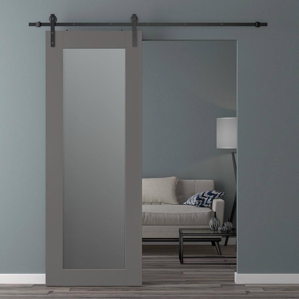 Belldinni Avon 207 Solid Manufactured Wood and Glass Paneled Barn Door with Installation Hardware Kit