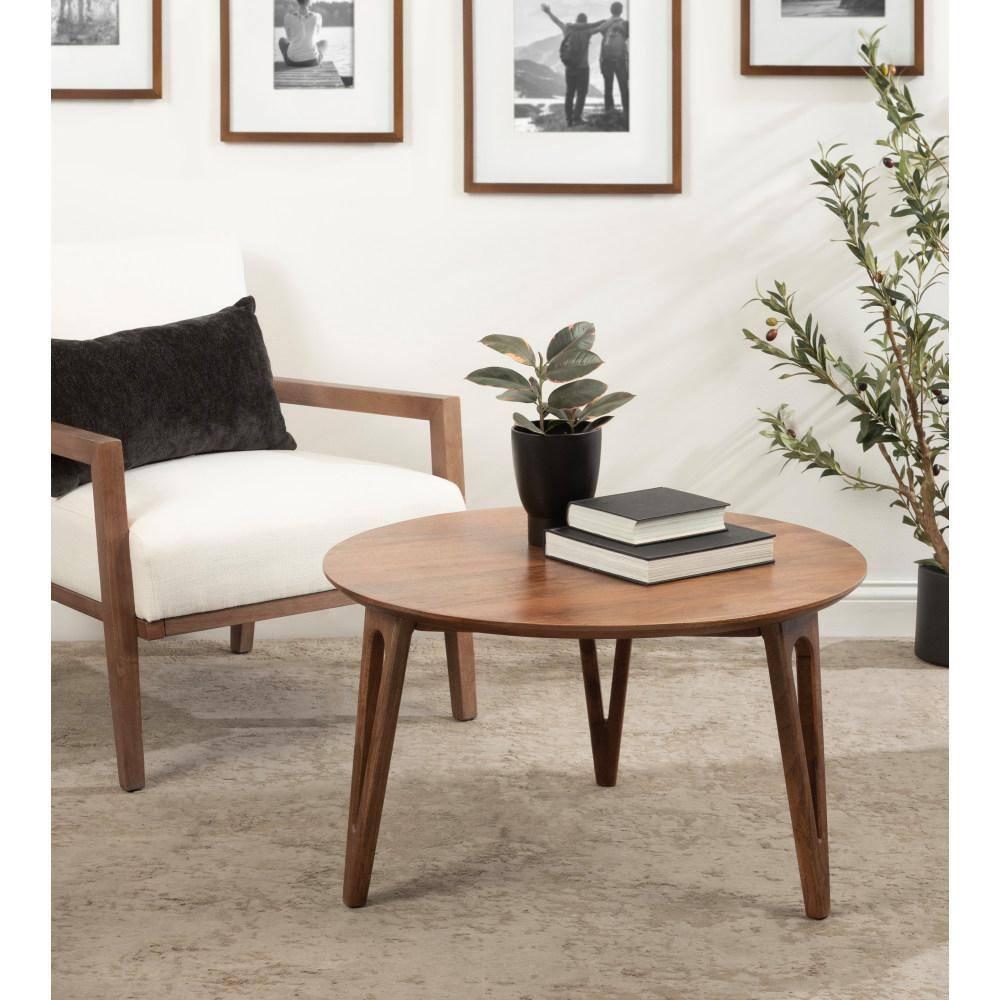 Kate and Laurel Kershaw Round Coffee Table, 30x30x19, Walnut Brown