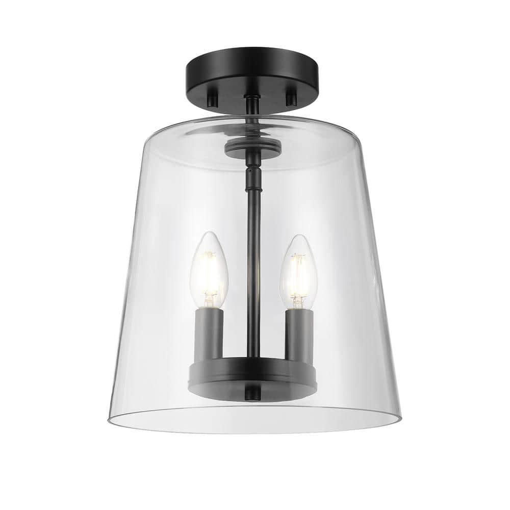 GLOBE Electric 66000083 2-Light Semi-Flush Mount Ceiling Light, Matte Black, Glass Shade, E12 Base Sockets, Ceiling Light Fixture, Home Improvement, Bedroom Lights for Ceiling, Dining Light Fixture