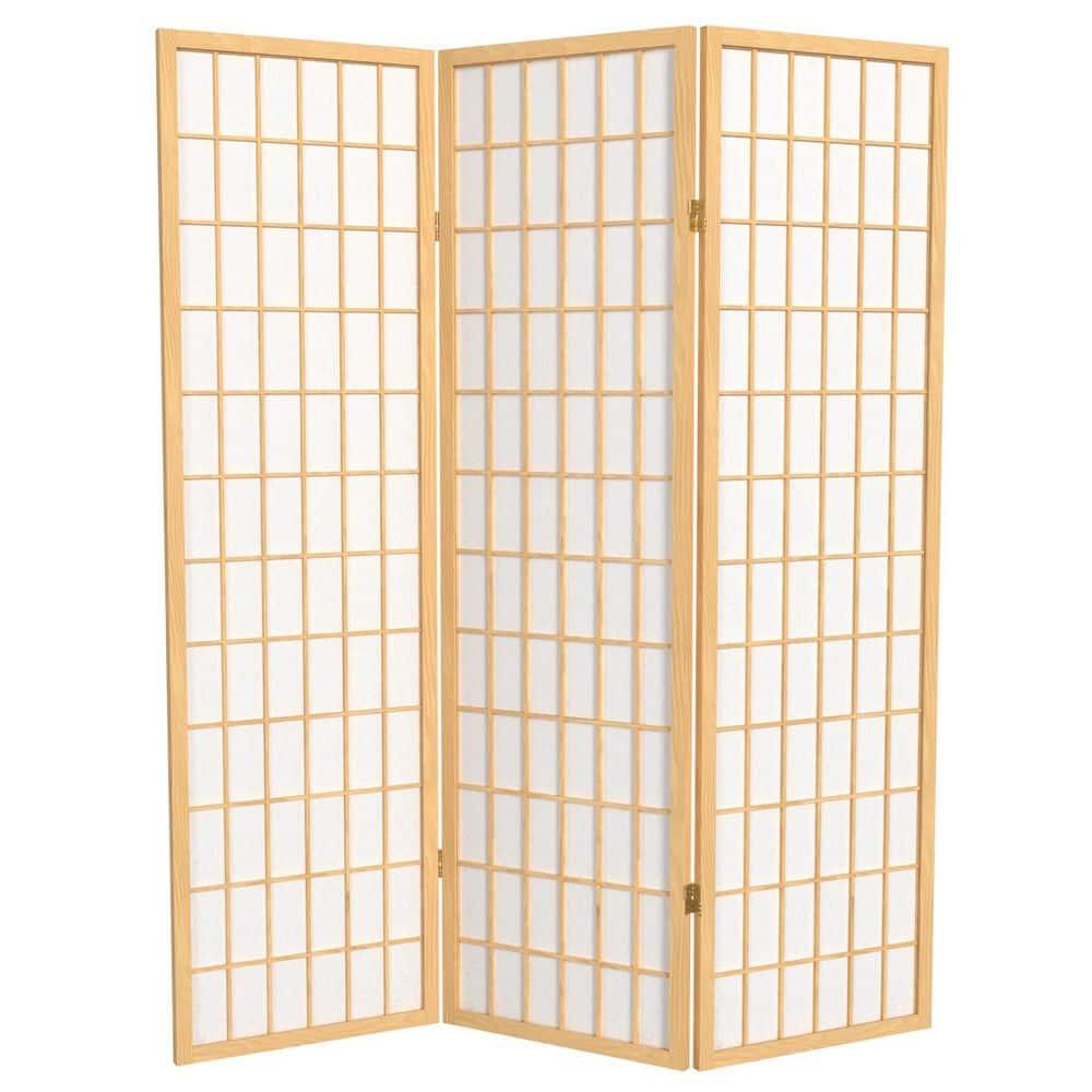 Oriental Furniture 5 Ft Tall Window Pane Shoji Screen, Natural color, 3 panel