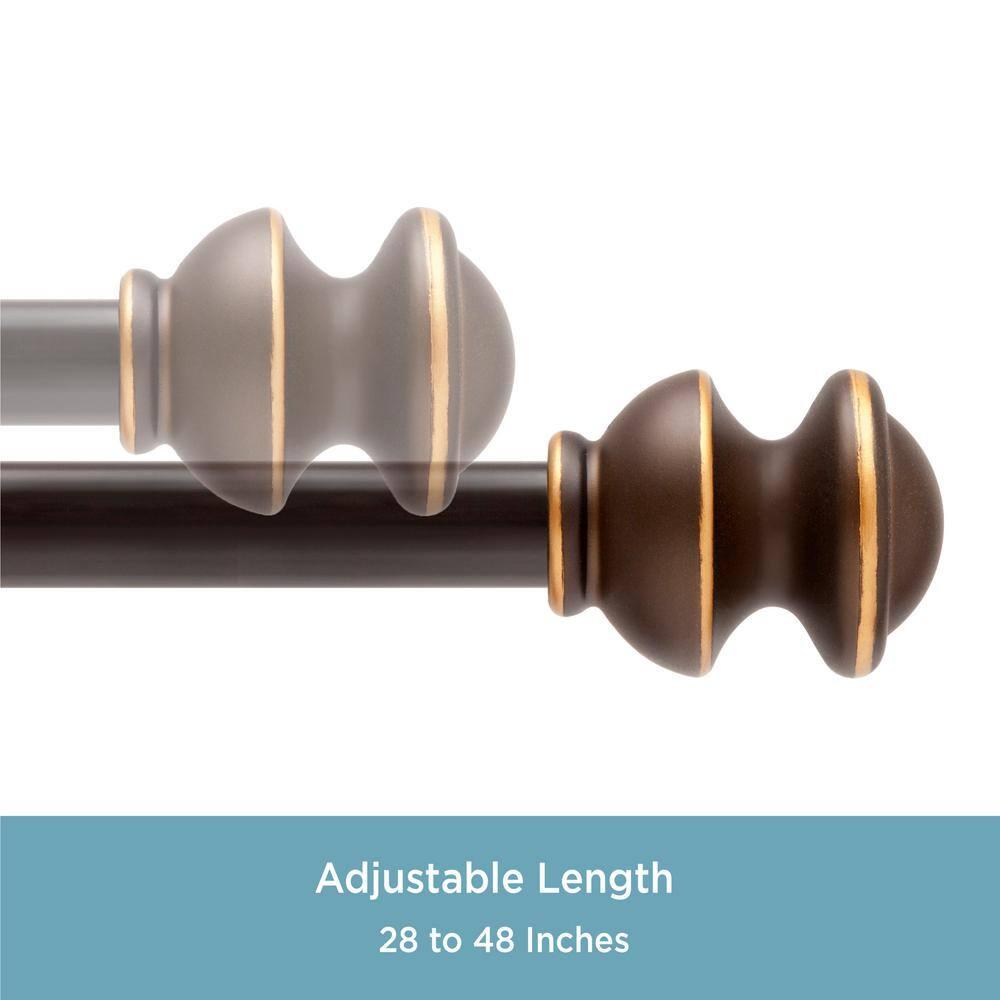 Kenney® Kendall 5/8" Standard Decorative Window Curtain Rod, 28-48", Oil Rubbed Bronze