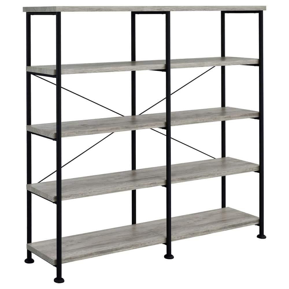 63" Analiese Double Bookcase with 4 Open Shelves in Gray Driftwood - Coaster