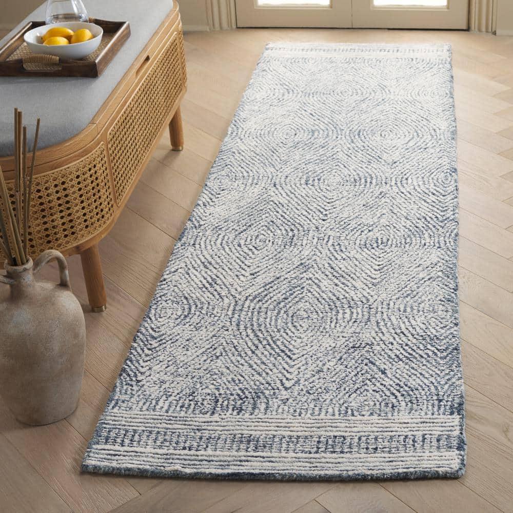 Abstract ABT340 Handmade Indoor Runner - Ivory/Navy - 2'-3"x8' - Safavieh