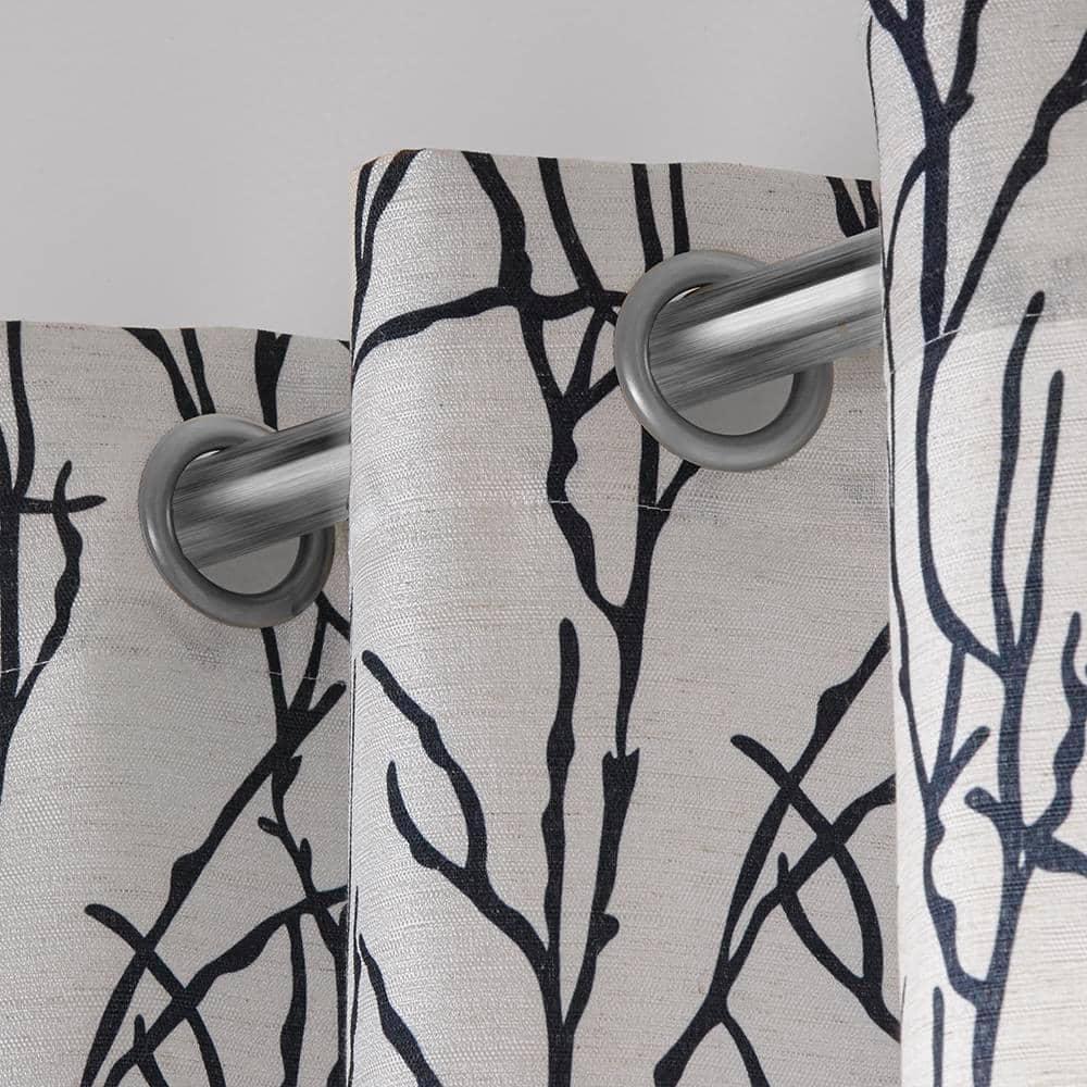 Set of 2 96"x54" Branches Linen Blend Grommet Top Window Curtain Panel Indigo: Botanical Light Filtering - Exclusive Home