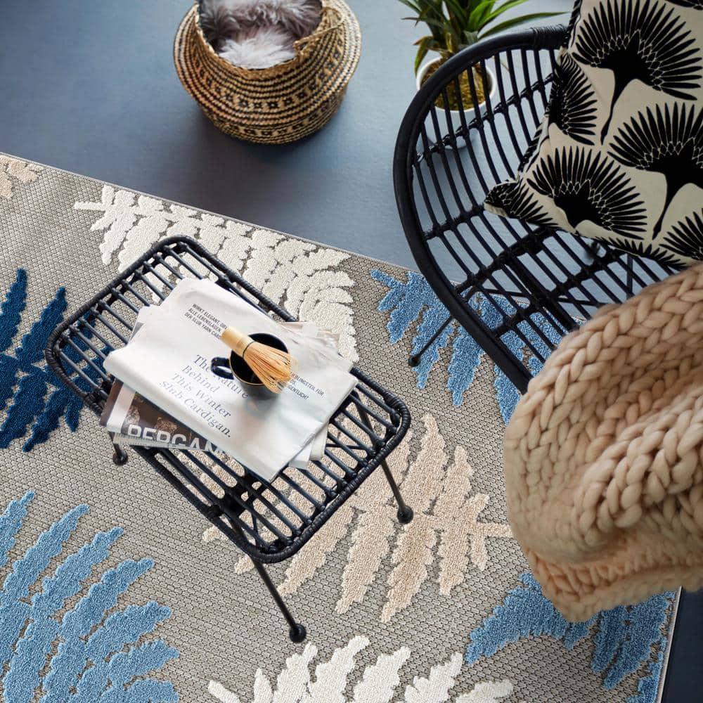 World Rug Gallery Seville Floral Leaves Indoor/Outdoor Area Rug - Blue 7'10" x 10'