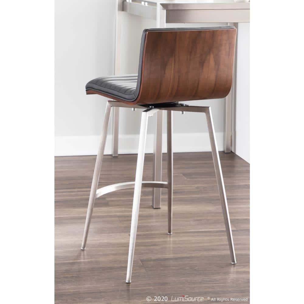 LumiSource Set of 2 Mason Contemporary Swivel Counter Height Barstools Black: Faux Leather, Steel Legs, Fixed 26" Seat Height