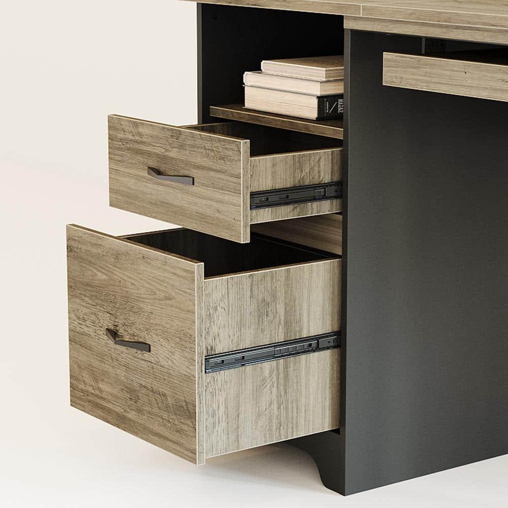 Bestier 59” Computer Desk with 4 Drawers, Office Executive Desk with File Drawer, Keyboard Tray for Home Office, Gray