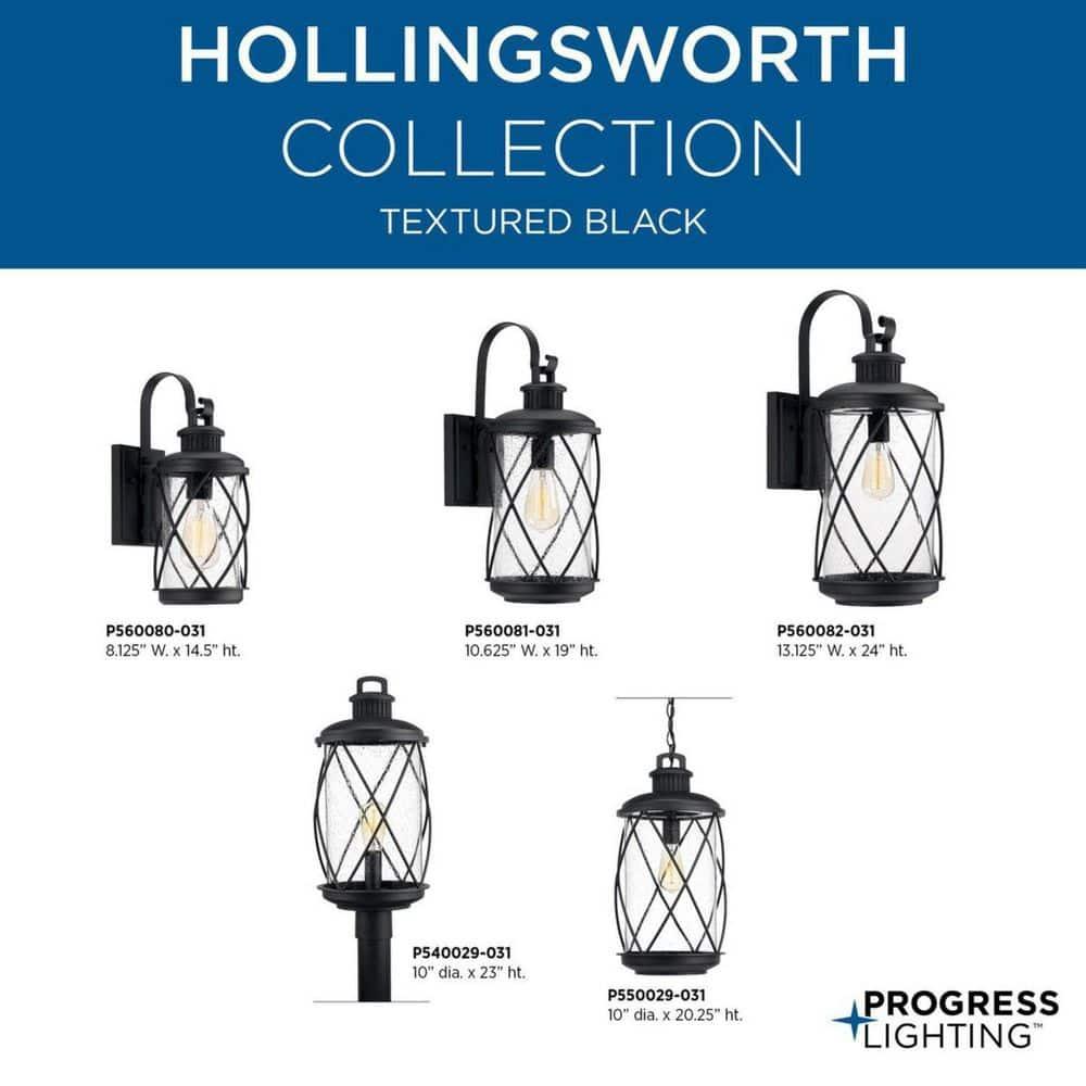 Progress Lighting Hollingsworth 1-Light Outdoor Black Post Lantern with Clear Seeded Glass
