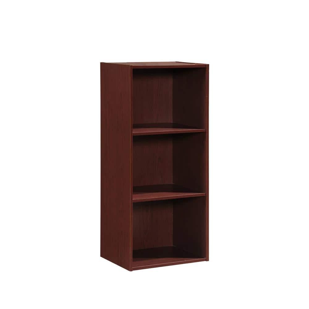Hodedah HID23 High Quality 3 Shelf Home, Office, and School Organization Storage 35.67 Inch Tall Slim Bookcase Cabinets to Display Decor, Mahogany