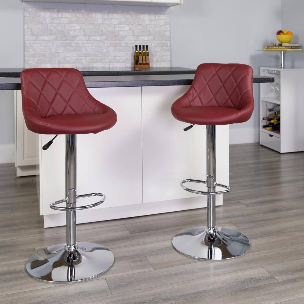 Flash Furniture Dale Contemporary Burgundy Vinyl Bucket Seat Adjustable Height Barstool with Diamond Pattern Back and Chrome Base