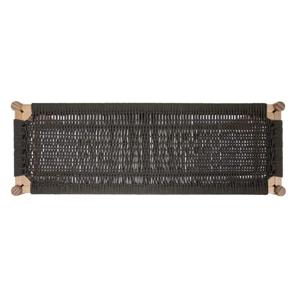 Storied Home Fernway Solid Wood and Woven Rope Entryway Bench Moss Green: Pine Frame, Cotton Upholstery