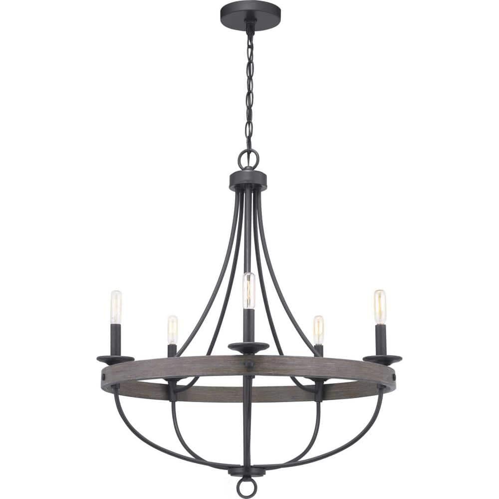 Progress Lighting Gulliver 5-Light Chandelier, Graphite Finish, Wood Grained Texture Shade