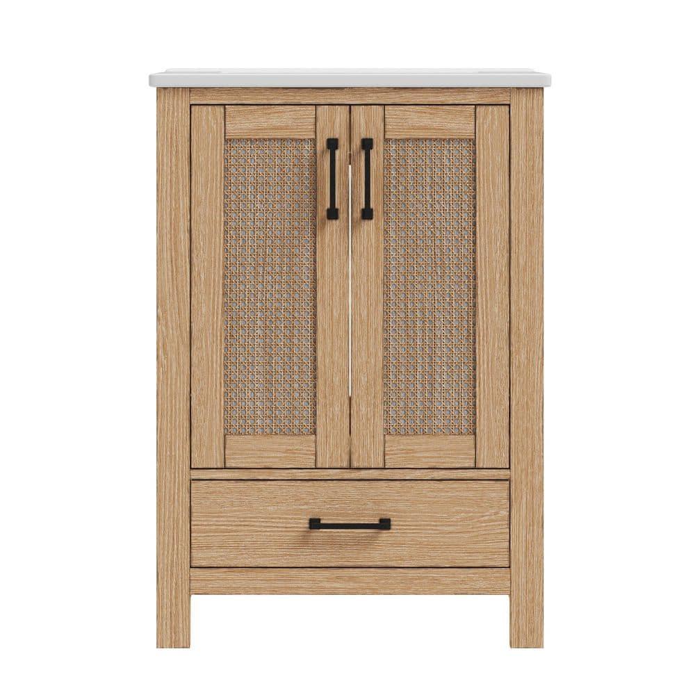 DeerValley Cove 24" Fully Assembled Single Bathroom Vanity with Ceramic Top, Soft-close Doors and Drawer