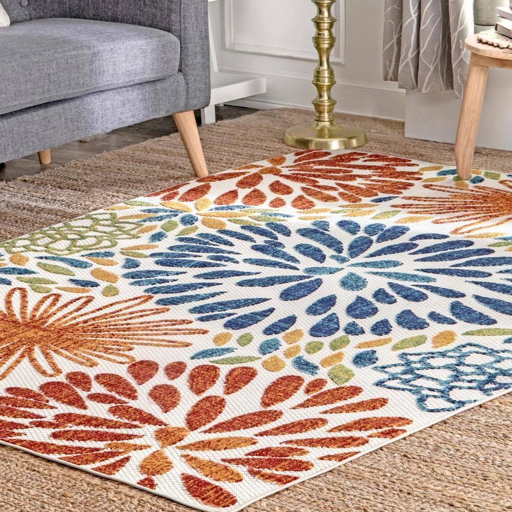 Nuloom Monique Floral & Paisley 2x12 Indoor/Outdoor Runner Rug for Living Room Patio Deck Front Porch Entryway Hallway Kitchen, Blue/Multicolor