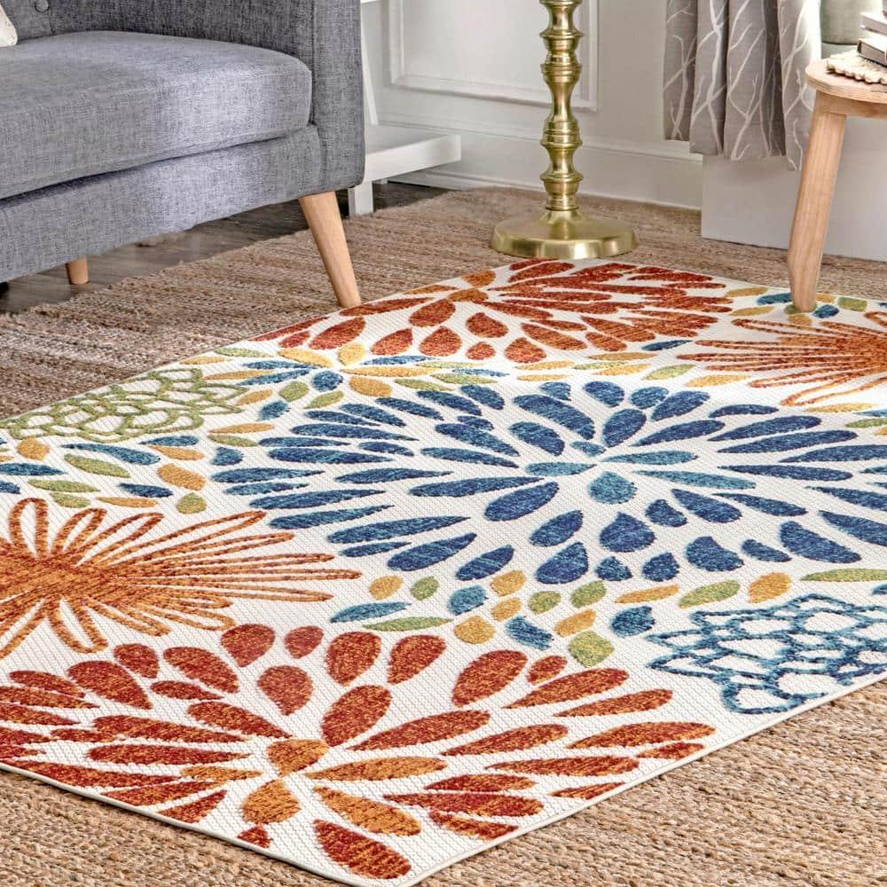 Nuloom Monique Floral & Paisley 8 Square Indoor/Outdoor Area Rug for Living Room Patio Deck Front Porch Kitchen, Blue/Multicolor