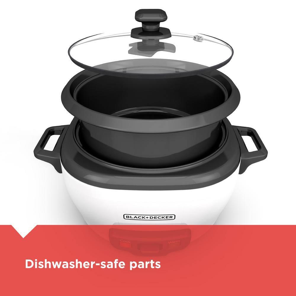BLACK+DECKER BLACK+DECKER, Rice Cooker, Uncooked Rice, Steaming Basket, Removable Non-Stick Bowl, One Touch