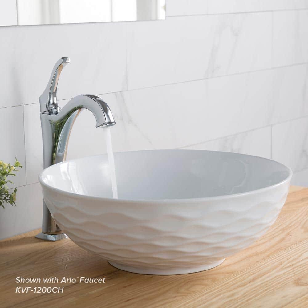 KRAUS Viva™ Thin Porcelain Ceramic Vessel Bathroom Sink with Pop-Up Drain