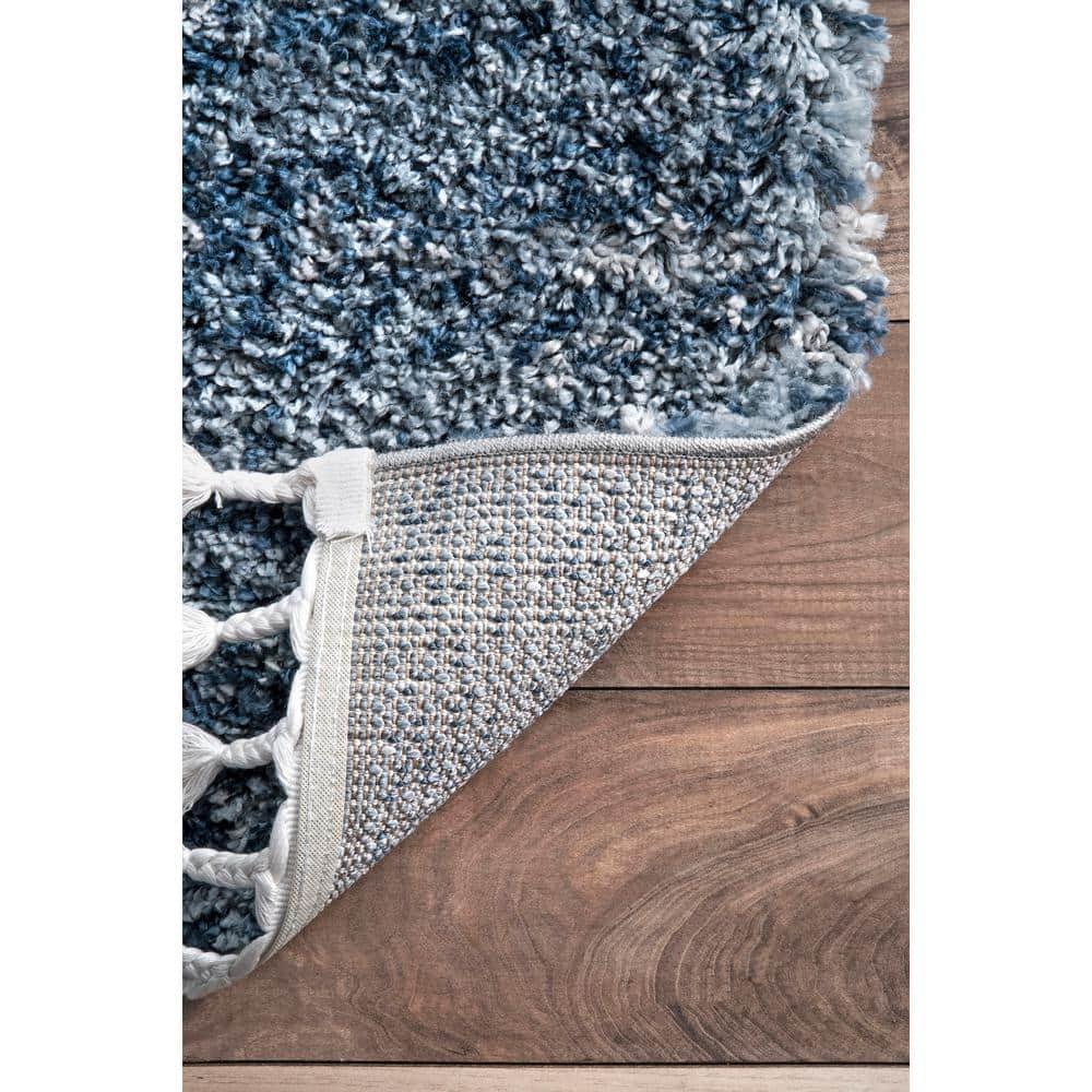 Nuloom Brooke Solid 2x6 Runner Shag Indoor Area Rug for Living Room Bedroom Dining Room Nursery Entryway Hallway, Blue/Ivory