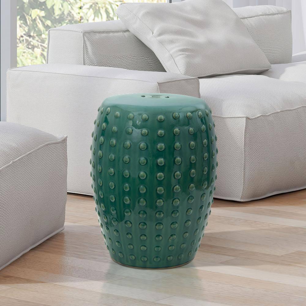 Oriental Furniture 20" Raised Dot Porcelain Garden Stool, Green