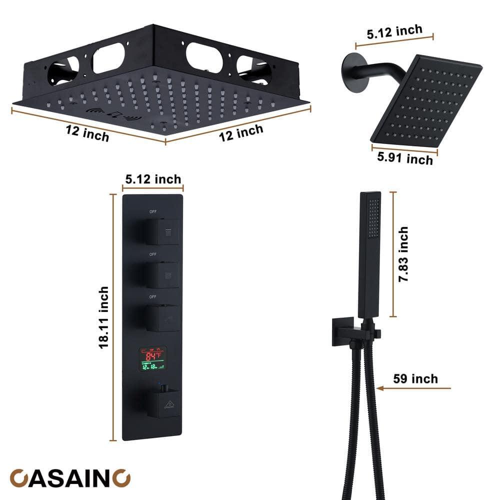 3 Functions 12 Inch Ceiling Mounted Thermostatic Shower System with 6 Body Jets