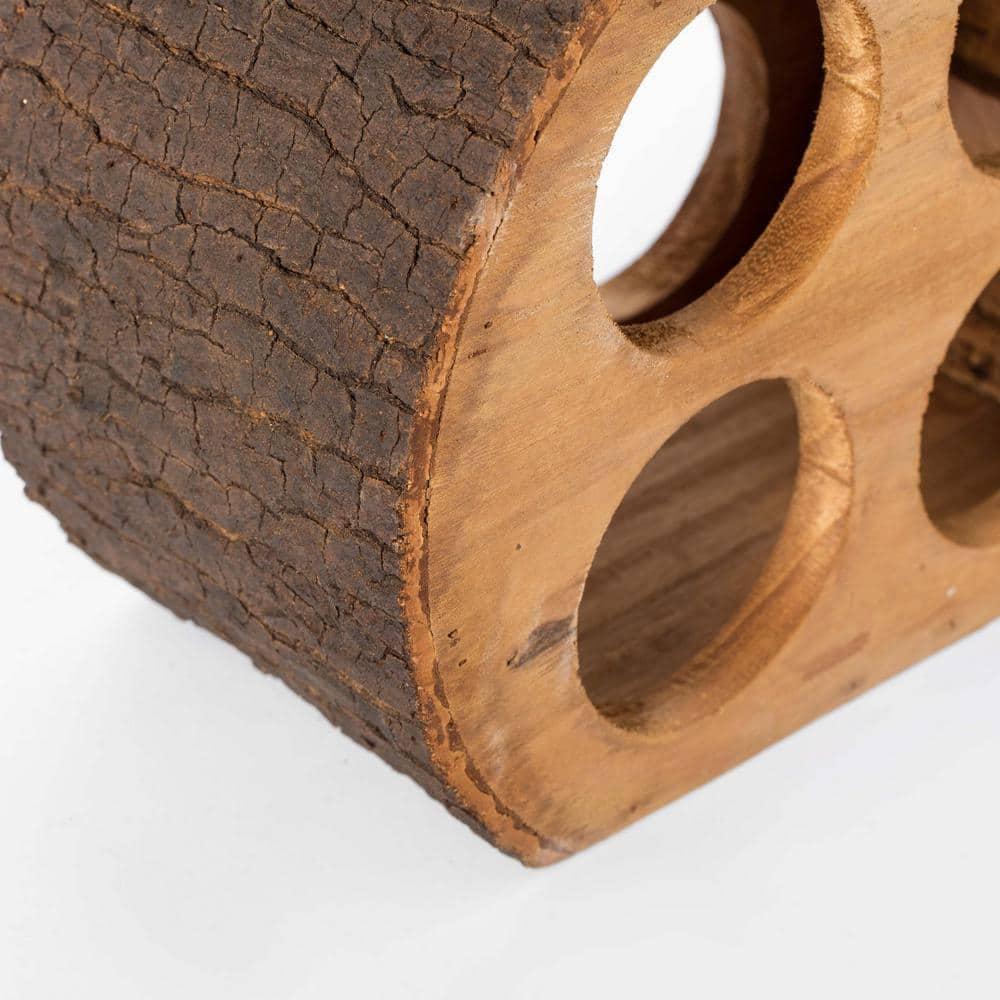 Round Wood Log Style with Bark 4 Bottle Countertop Wine Rack Holder