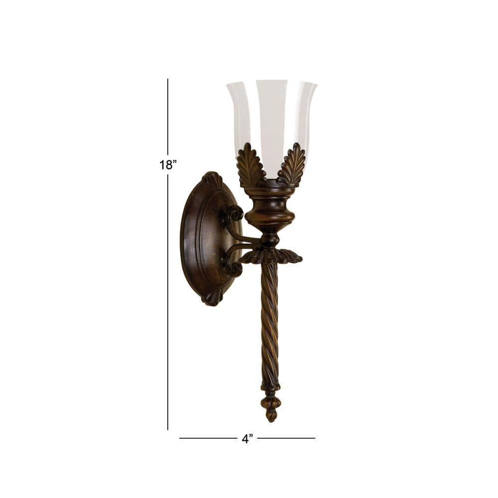 DecMode Brown Metal Leaf Candle Wall Sconce with Twisted Base