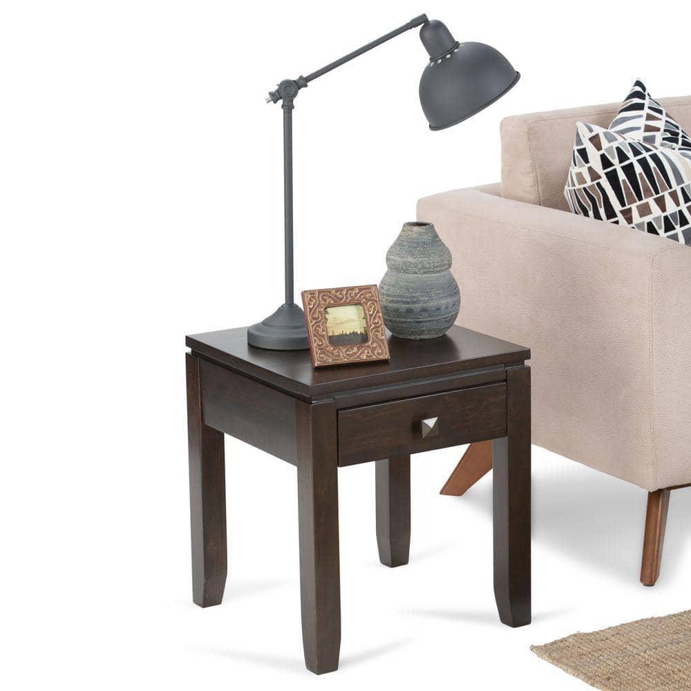 Simpli Home Cosmopolitan 18"W Solid Wood Contemporary Square End Table with Drawer