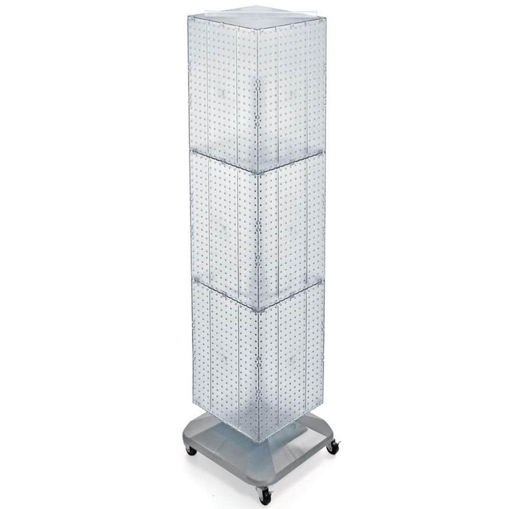 Azar Displays Four-Sided Pegboard Tower Floor Display on Revolving Wheeled Base. Spinner Rack Stand. Panel Size: 14"W x 60"H