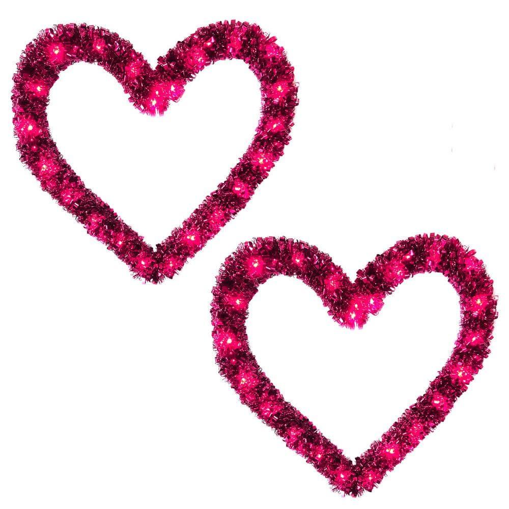 Brite Star 12 x 12 Inch Lighted Heart Tinsel Wreath, Red/Pink