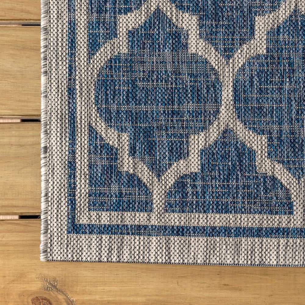 9' X 12' Trebol Moroccan Trellis Textured Weave Indoor/Outdoor Area Rug, Navy/Gray - JONATHAN Y