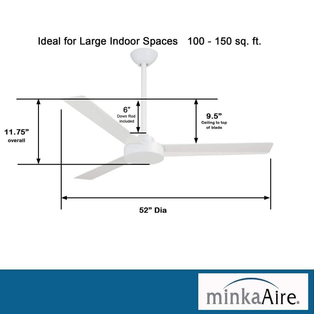 52" Minka Aire Modern 3 Blade Indoor Ceiling Fan Flat White for Living Room Kitchen Bedroom Family Dining Home House Office