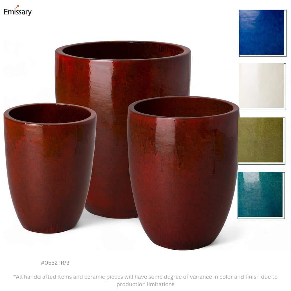 Handcrafted Glossy Red Ceramic Indoor/Outdoor Planter