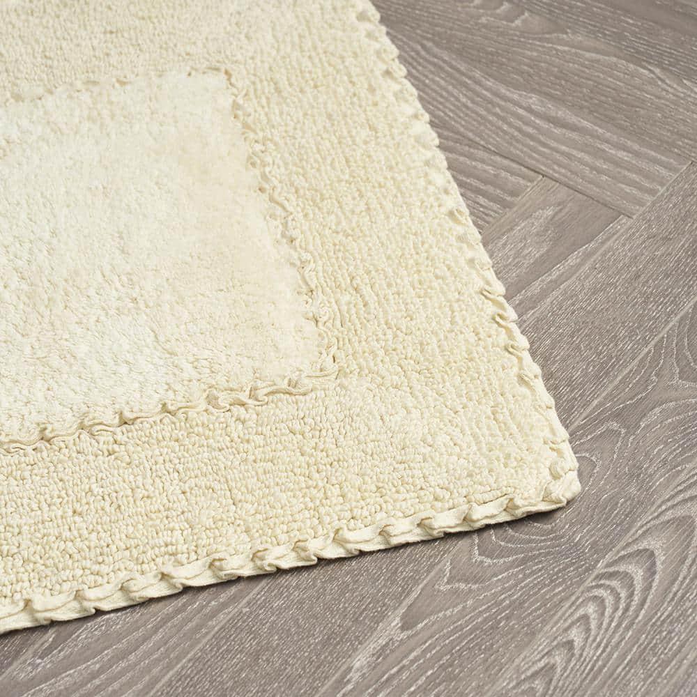 Laura Ashley Off-White Cotton Ruffle Border Bath Rug 20" x 34"