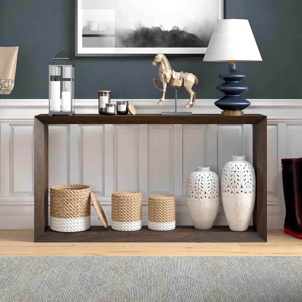 Evelyn&Zoe Osmond 55" Wide Rectangular Console Table, Alder Brown