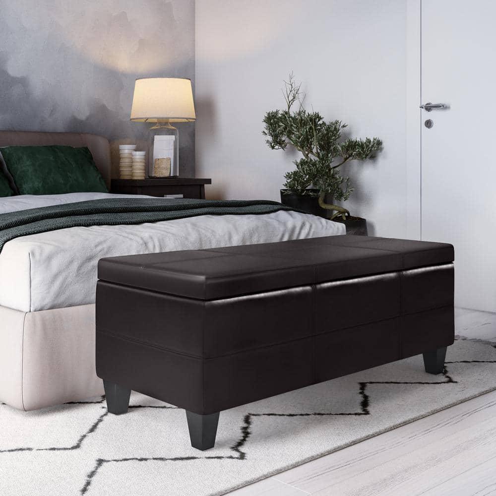 Simpli Home Afton 48"W Vegan Faux Leather Storage Ottoman Bench