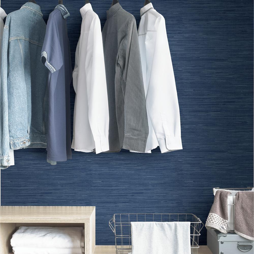 InHome 216-in by 20.8-in Avery Weave Navy Peel And Stick Chinese Wallpaper, 216-in by 20.8-in, 31.2 sq. ft.