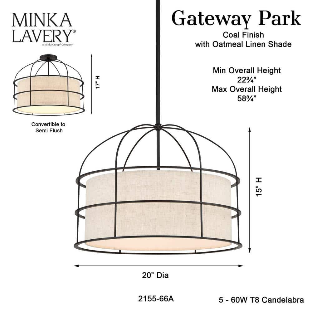 2155-66A-Minka Lavery-Gateway Park - 5 Light Convertible Pendant-15 Inches Tall and 20 Inches Wide-Coal Finish