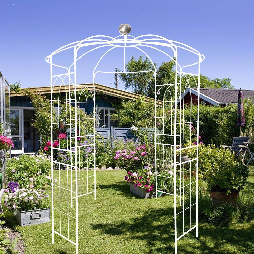 ANYHI Metal Garden Arch Iron Garden Arbors Gazebo Dia 81.3'' x 114.2'' High Birdcage Shape Pergola Pavilion for Wedding Ceremony White