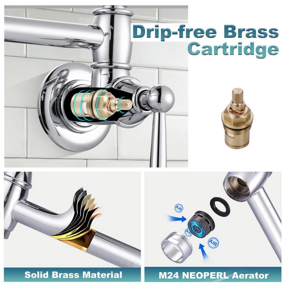 ARCORA ARCORA Wall Mounted Pot Filler Brass Folding Kitchen Faucet with 2 Handles AR7106800C