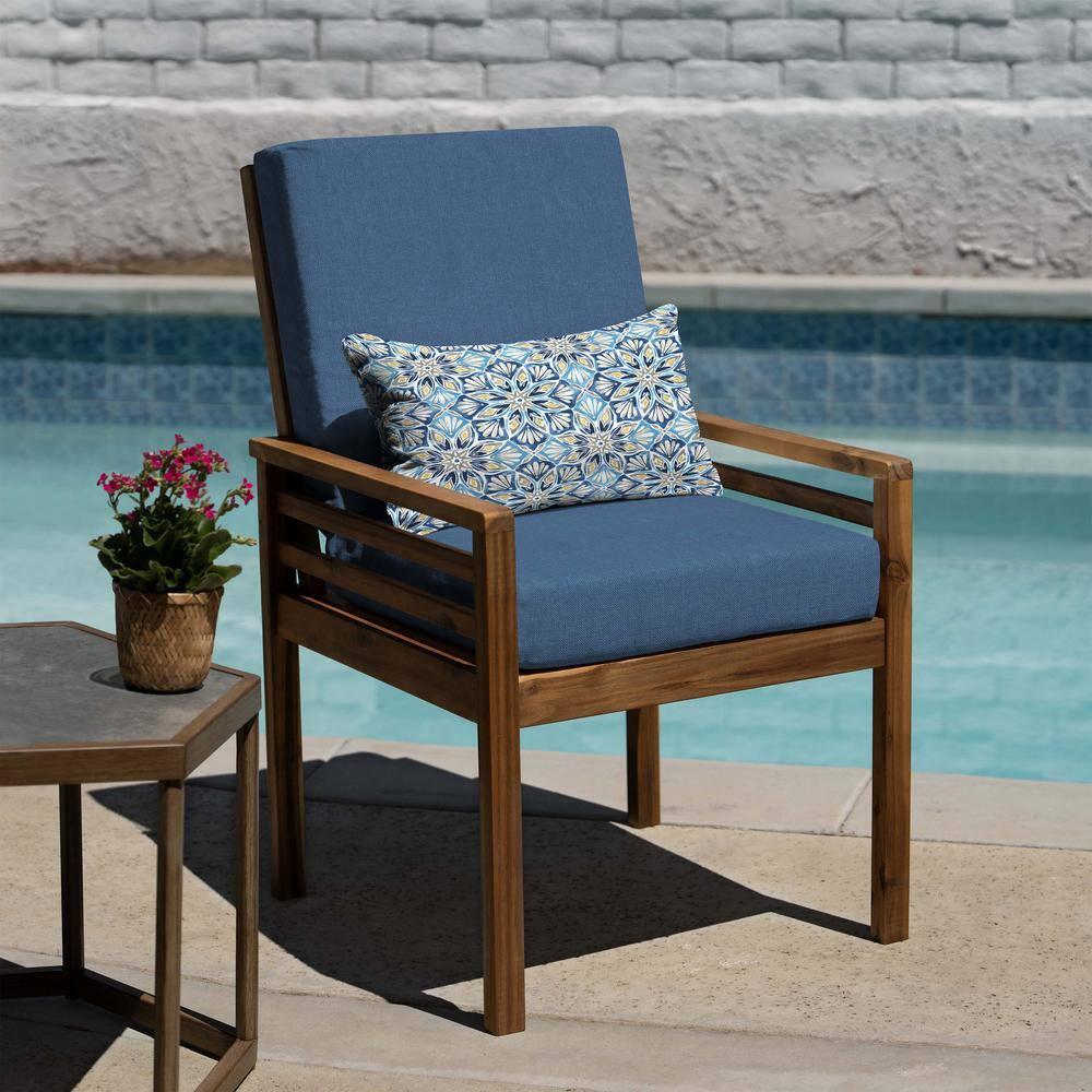Honeycomb Outdoor Highback Dining Chair Cushion - Textured Solid Pacific Blue