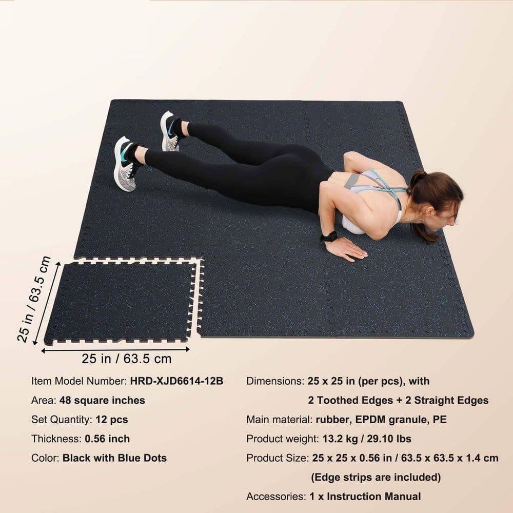 VEVOR 12 PCS 0.56" Thick Gym Floor Mats, 24" x 24" EVA Foam & Rubber Top Interlocking Workout Floor Mats
